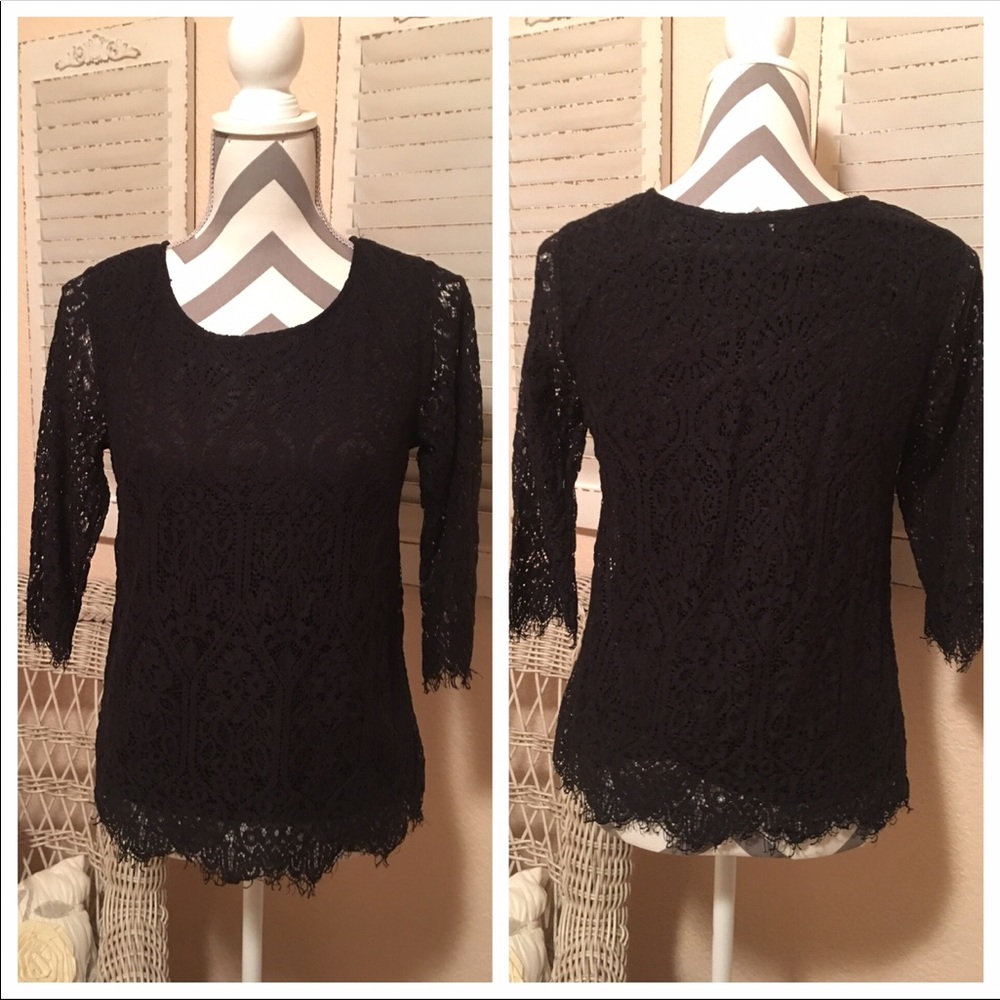 Black lace 3/4 sleeve blouse